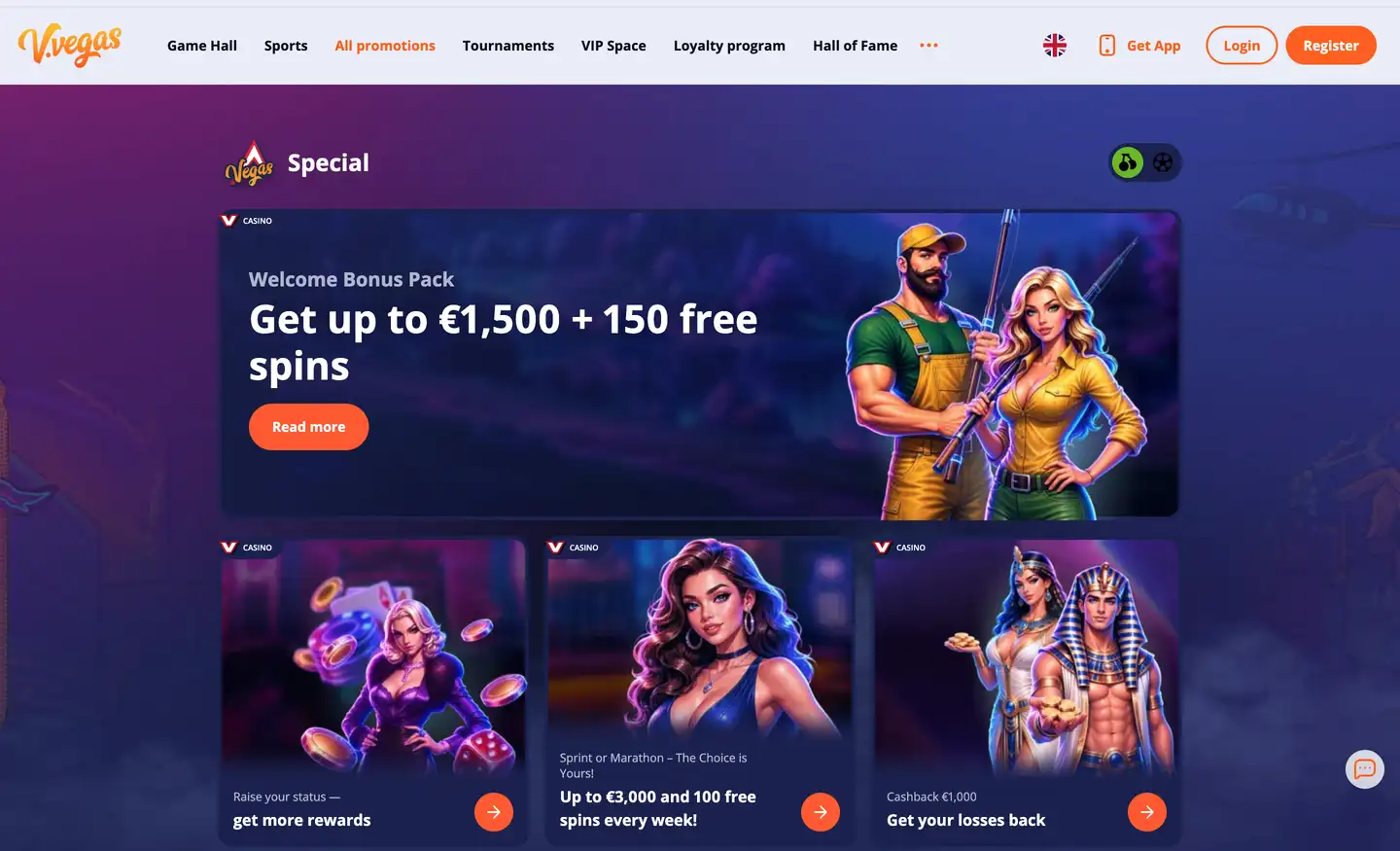 Bonusser og kampagner hos V.Vegas Casino